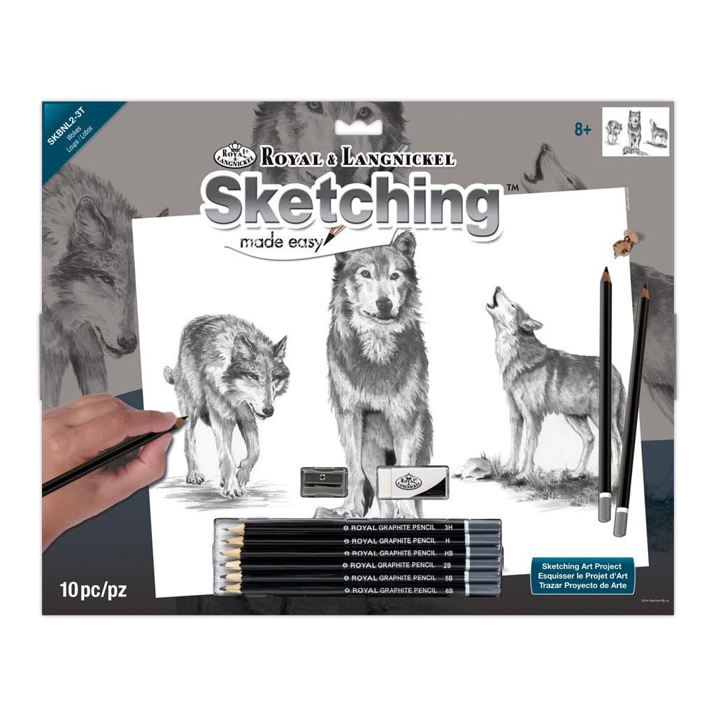 Royal & Langnickel 15 x 11 inch Wolves Pre-Printed Sketching Made Easy Drawing Set
