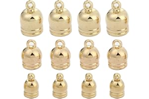 TEENSERY 120 Pcs End Caps 6MM 8MM 10MM Leather Cord Ends Glue in Tassel Caps Clasps for DIY Tassel Bracelet Necklace Jewelry Making (Gold)