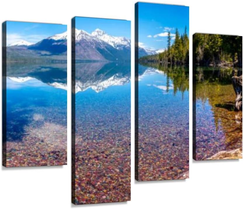 Paintings - HIPOLOTUS 4 Panel Canvas Pictures lake in glacier national park camping reflections stock Wall Art Prints Paintings Stretched & Framed Poster Home Living Room Decoration Ready to Hang