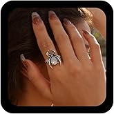 Andelaisi Boho Spider Gem Rings Vintage Spider Open Rings Punk Black Spider Gemstone Rings Gothic Spider Adjustable Stacking Rings Jewelry for Women