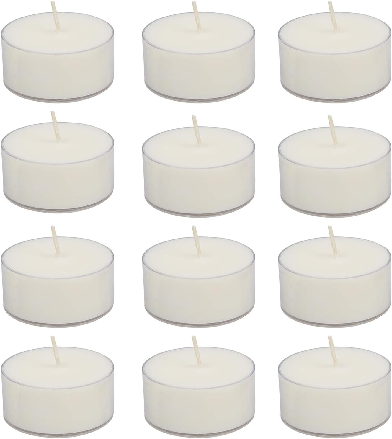 YCYH 8Hr Soy Wax Tea Light Candles in Clear Acrylic Cup - Set of 12 8 Hour Extended Burn Time tealights