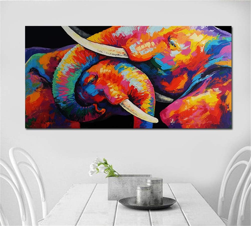 Amazon Com Oil Painting Elephant Canvas Print Poster Modern Abstract Two Colourful Elephant Animal Picture Poster For Baby Room Wall Art Painting Decor Frameless Mouth 60 120cm Kitchen Dining