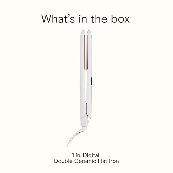 CONAIR DOUBLE CERAMIC FLAT IRON, 1-INCH FLAT IRON, 5 DIGITAL TEMP SETTINGS UP TO 410°F, EXTRA-LONG PLATES, FOR ALL HAIR TYPES AND TEXTURES, WHITE