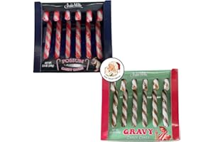 Wild & Wacky Flavored Christmas Candy Cane Variety 2 Pack Bundle | Stocking Stuffer, Candy Cane Roulette, Funny Novelty Weird Candy | with June Street Market Christmas Sticker (Gravy & Possum)
