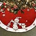 Christmas Tree Skirt 48 Inches Large Red Tree Skirts with Plush Snowman and White Snowflakes Tree Mats Base Cover for Xmas Holiday Party Tree Decorations by Gift Boutique