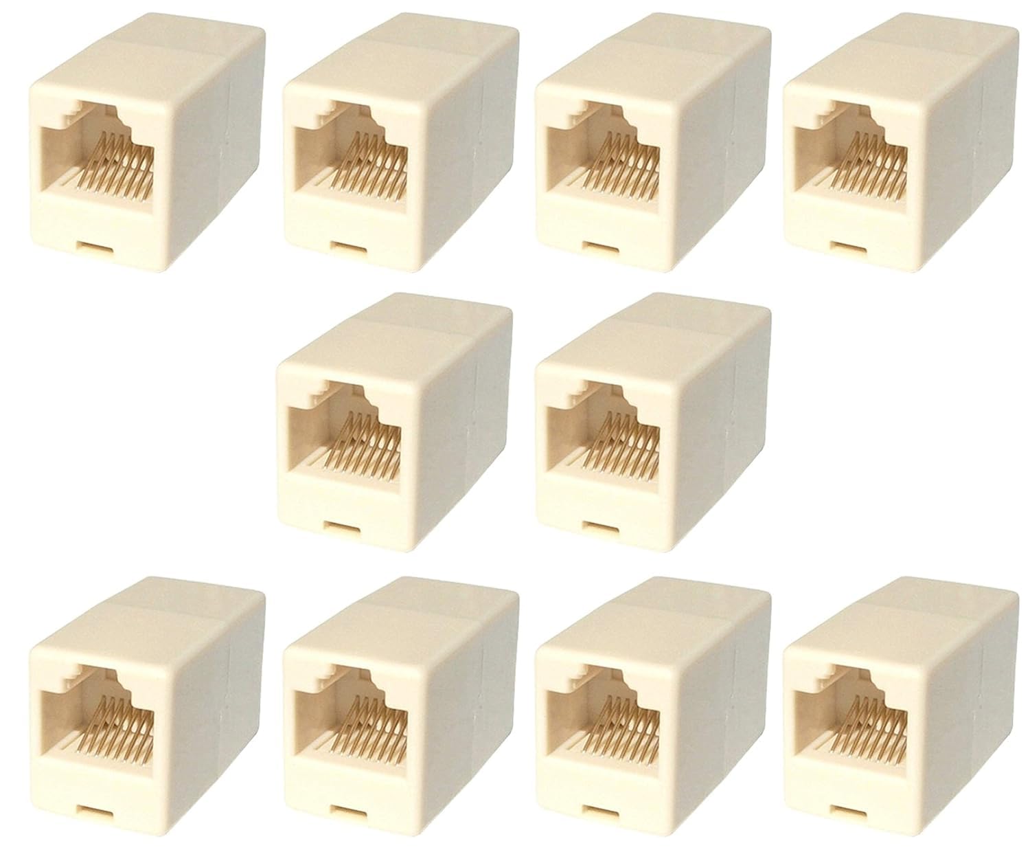 rhinocables - Cat5e RJ45 Ethernet Coupler | Female to Female Connector | Easy Plug & Play | Gold-Plated Contacts for Enhanced Connectivity | Neutral Beige, 10 Pack