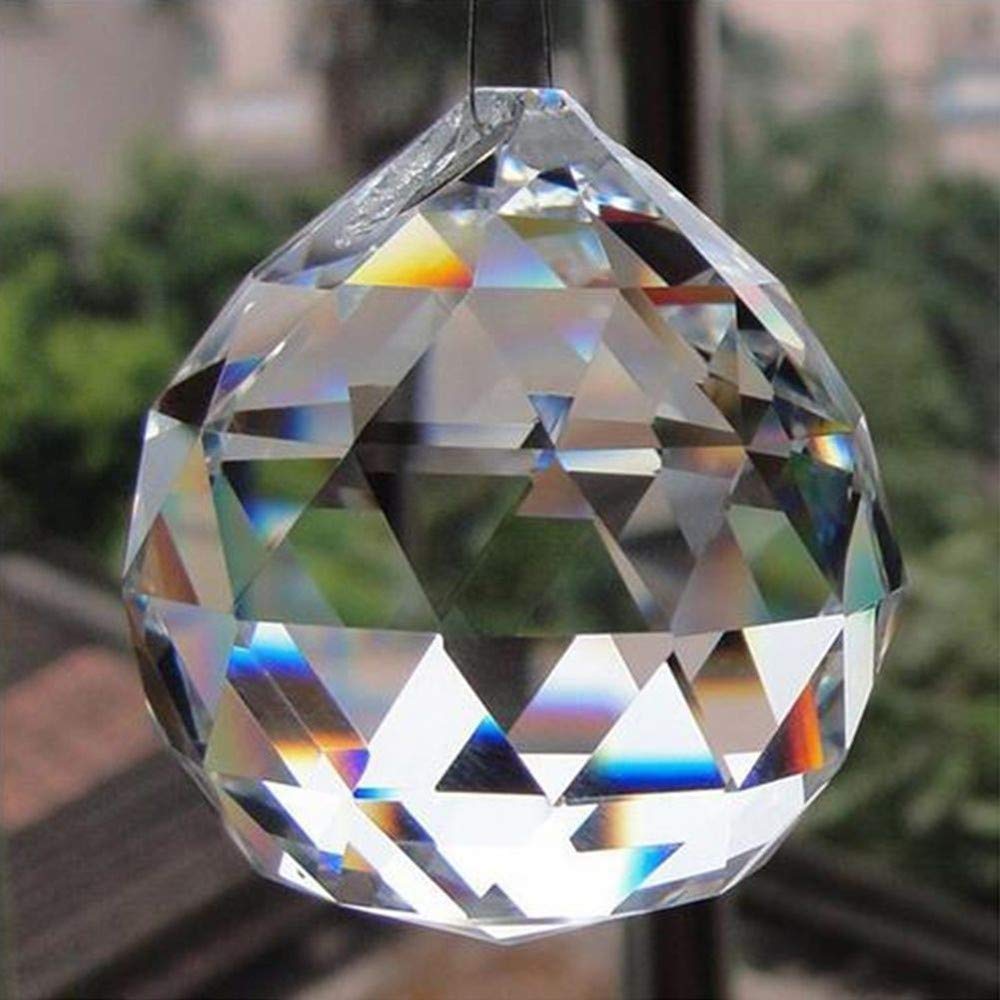 Petrichor Clear Crystal Hanging Ball Feng Shui Prisms Sun-Catcher Window Decorative Good Luck Prosperity - Home Decoration/Gifting (Size: 40 mm)