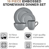 Tower Empire 16 Piece Dinnerware Set Stoneware Grey and Brass view 2