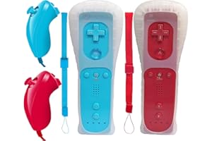 Wii Remote Controller 2 PACK,Wii Controller With Nunchuck Compatible with Wii/Wii U Console (Blue and Red)