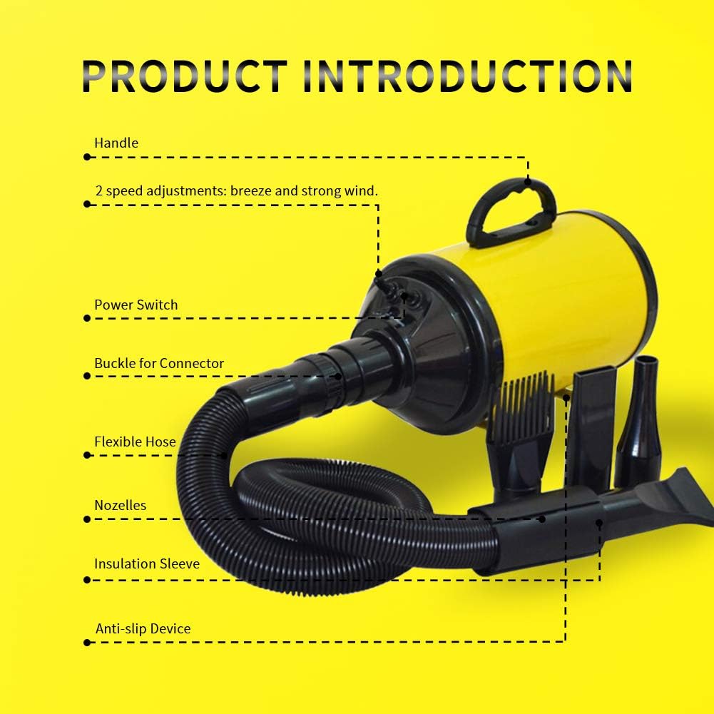 SLADE Dog Dryer Blow Grooming Hair Dryer for Large Dogs Pet Professional High Velocity Blower Hot and Cold 30-70℃ Adjustable for Medium Large Big Dog 3200W/4.2HP (Yellow-2 Speed adjustments)