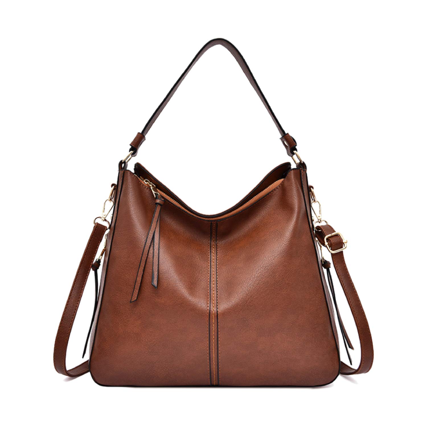 Aileese Hobo Handbags for Women Shoulder Bag Large Crossbody Bags with Tassel Leather Gun Tote Brown