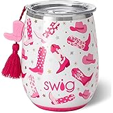 Swig Life 14oz Stemless Wine Cup, Insulated Wine Tumbler with Lid, Lightweight Stainless Steel Travel Tumbler, Cowgirl Cups, 21st Birthday, Bachelorette Party Gifts for Women (Let's Go Girls)