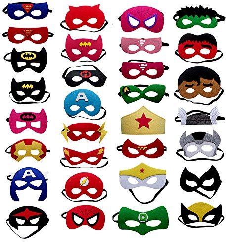 Fieston Express- 32 Pieces Super Hero Masks for Kids - For Boys and Girls - Perfect Party Favors - Assorted Styles and Colors - 3mm Thickness
