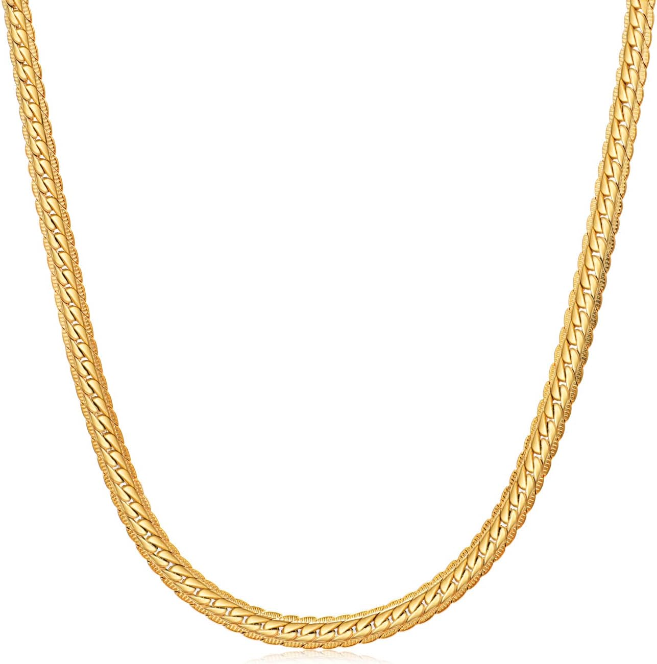 Hip Hop 24k Gold Plated Chain for Mens Cuban Curb Chain Link Necklace Fashion Jewellery 18/20/22/24/26/28inches,4/5/6mm Wide