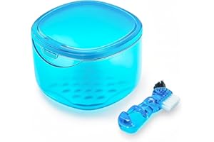 EZEELAI Denture Bath Case Denture Soaking Container with Lid Leak Proof, False Teeth Holder Mouthguard Storage Box Retainer Soaking Case - Transparent Blue