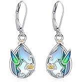 Eusense Birthstone Moonstone Turquoise Teardrop Dangle Earrings for Women Sterling Silver Pear-shaped Stone Tree of Life Animals Leverback Earrings Jewelry