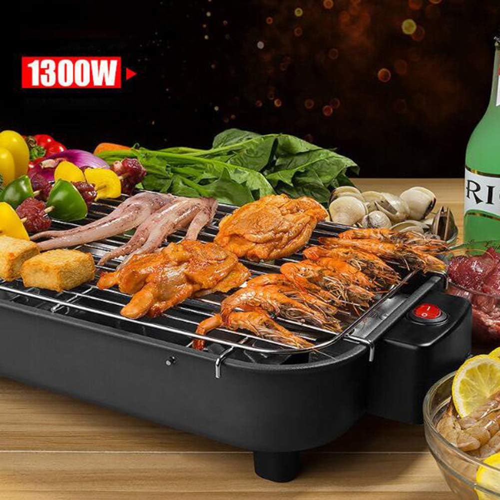 review BUTTERFLYSILK Portable Electric Barbecue Grill Small Indoor Smoke Free Grill Stainless Steel Split Design is Easy to Clean for Picnic Garden Terrace Camping Party Black 1300W 220V