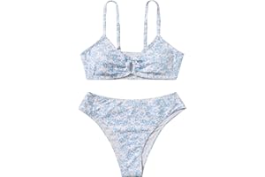 Girls Two Piece O Ring Bikini Swimsuits Kids Summer Adjustable Spaghetti Strap Bathing Suits Teen Floral Print Swimwear