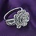 Mytys Retro Vintage 18k White Gold Plated Black Marcasite Flower Crystal Ring