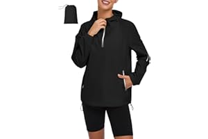 Zando Women's Packable Waterproof Rain Jacket Lightweight Hooded Pullover Raincoat Half Zip Outdoor Windbreaker with Pockets