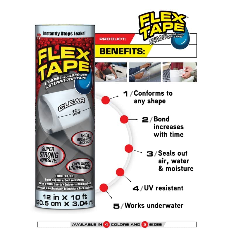 Flex Tape, 4 in x 5 ft, Black, Original Thick Flexible Rubberized