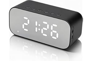 BT Alarm Clock Radio with Dual Alarms Temperature Display, 6 in 1 Portable FM Radio Speaker with 2000mAh Battery, Dimmer Cont