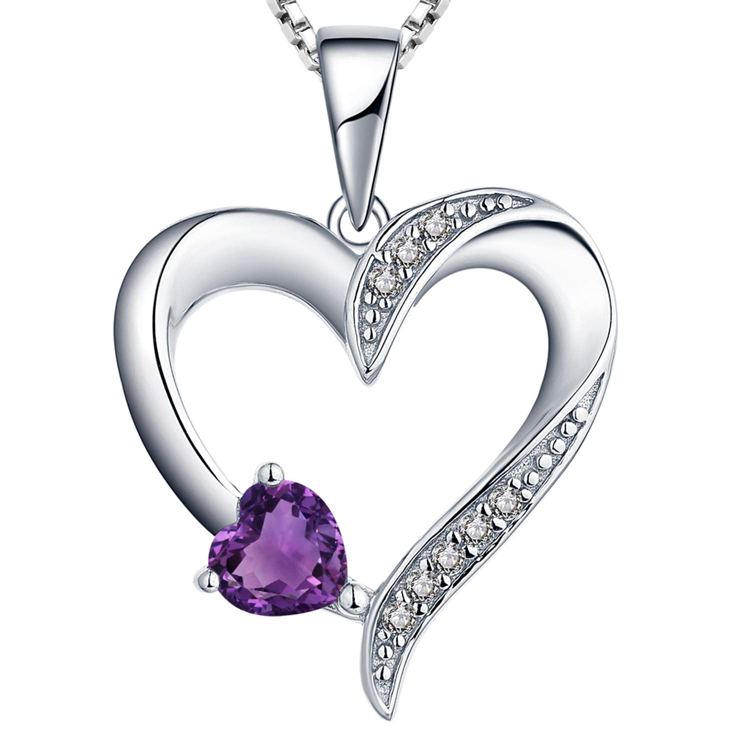 YL Heart Necklace 925 Sterling Silver February Birthstone Amethyst Blue Double Heart Pendant Necklace for Women, 45-48cm — image 1