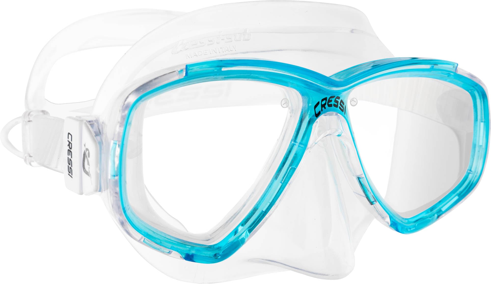 Cressi Perla Separate Glass Mask & Snorkel Set - Dry-Top Snorkel - Low-Volume Fit for Scuba - Quick Buckles for Diving Mask - Transparent/Aquamarine - One Size