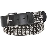 Snap On Three Row Punk Rock Star Metal Silver Studded 100% Solid Leather Belt