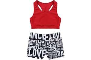 Moily Kids Girls Gymnastics/Dance/Sports Two Piece Outfit Racer Back Crop Top with Booty Shorts Swimwear