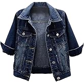 Locachy Womens 3/4 Sleeve Short Denim Jacket Lapel Button Down Cropped Trucker Jean Jackets Coats