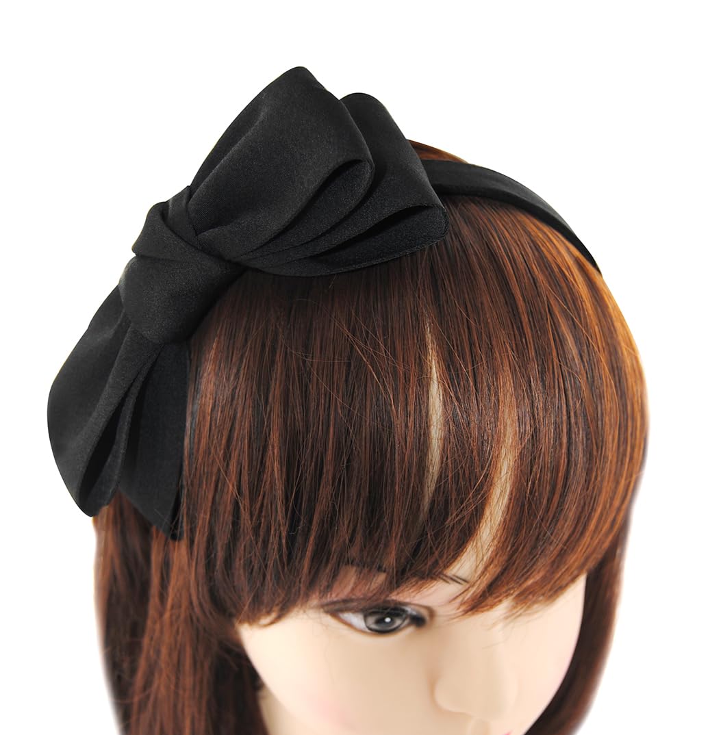 axy Headband with Large Bow 14 cm x 7 cm – Beautiful Women's Headband Hair Accessories Hair Band HRS3 (Black)