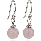 Sterling Silver Rose Quartz Beaded Drop Earrings, Handmade Gemstone Dangle Jewelry