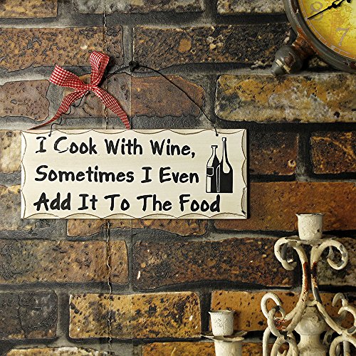 YK Decor Cook with Wine Wood Sign Decorative Wall Plaques Hanging Wooden Signs for Home Decor (Cook with wine)