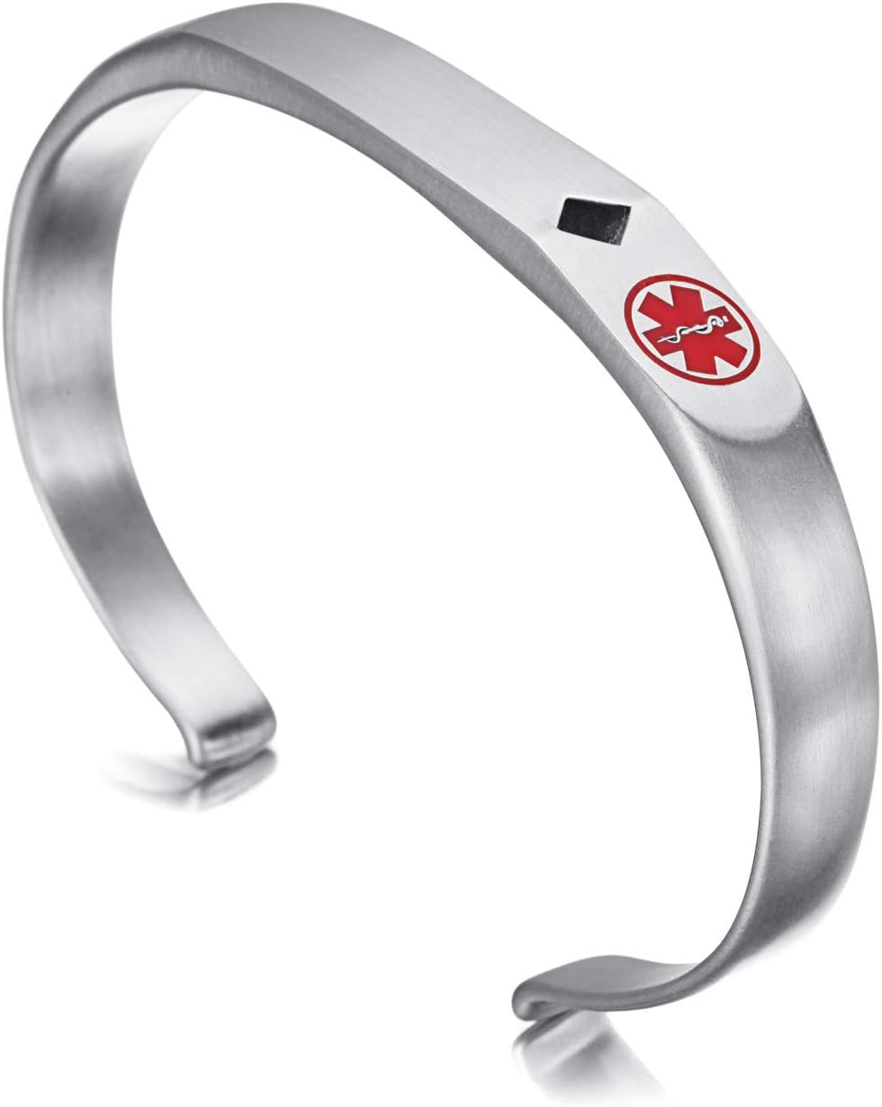 WELMAG WM Women's Charm Adjustable Medical Alert ID Bracelets with Free Engraving (Vintage Silver)