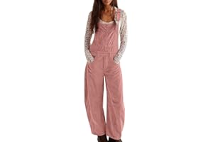Corduroy Overalls for Women Cargo Jumpsuit Wide Leg Bib Romper with Pockets Adjustable Straps Autumn Casual Wear