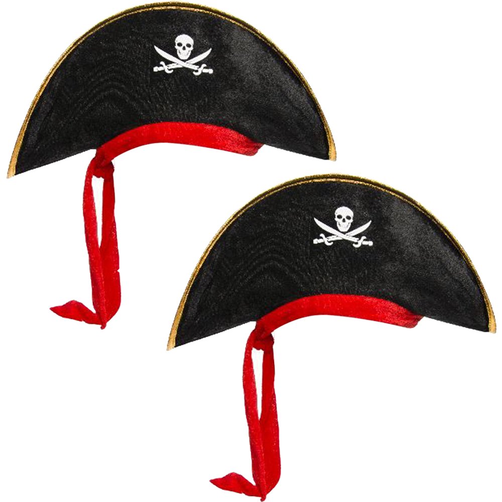 com-four® 2 Pirate Hats for Children with Integrated Red Headscarf for Theme Parties and Other Celebrations