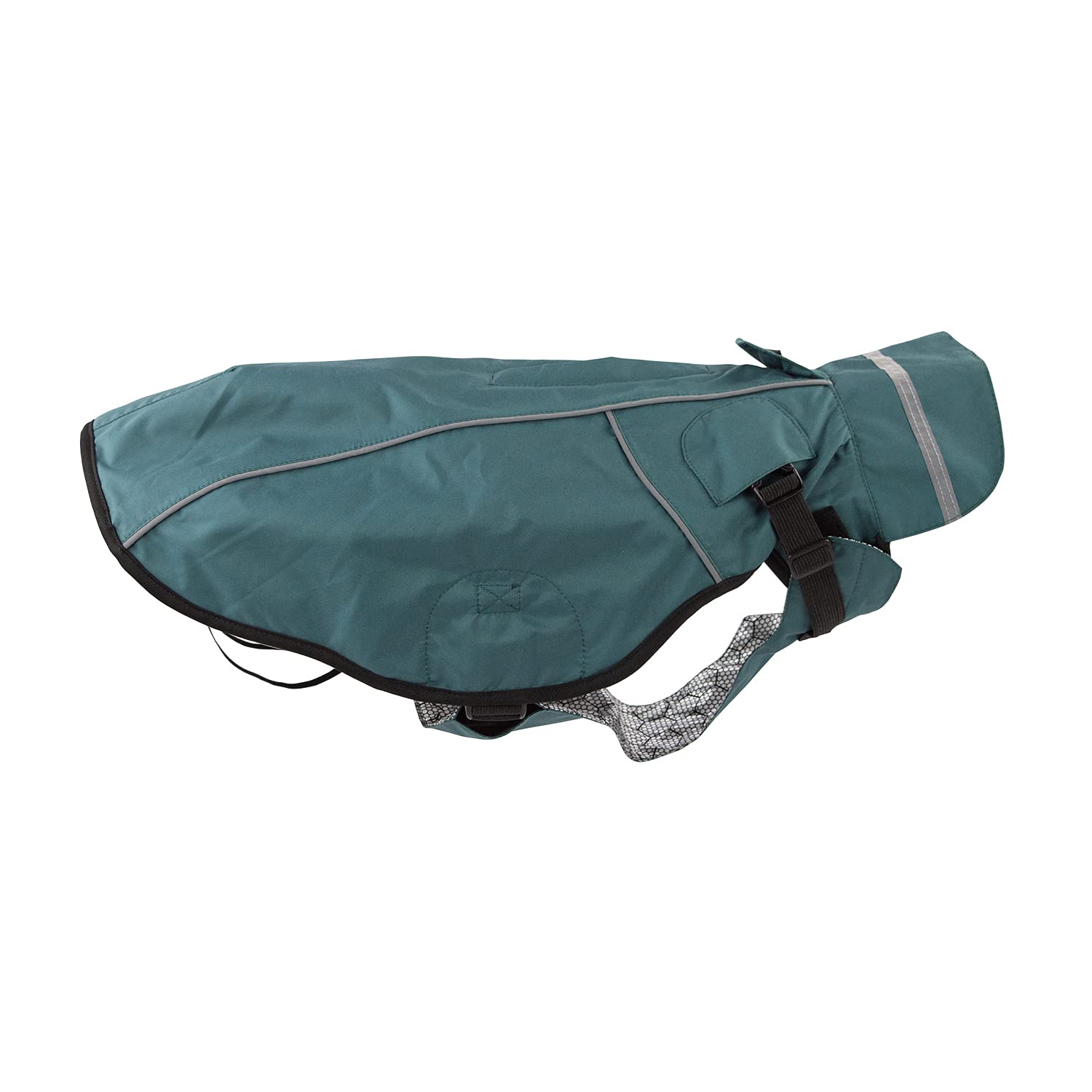JEGGO Dry Dog Raincoat for Dogs with Zip Opening on Both Sides, Waterproof and Windproof, Breathable, with Cold Lining (Green-Blue, 48 cm)