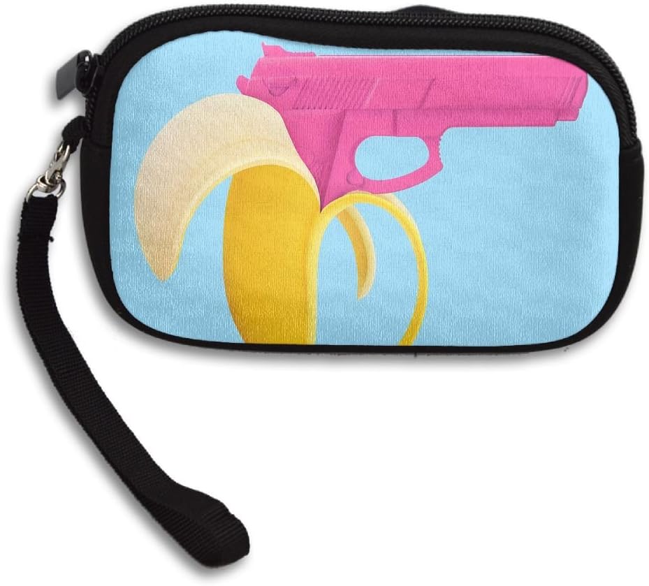 Womens Small Wallet Banana Handgun Illustration Art Zipper Card Purse Mini Coin Pouch