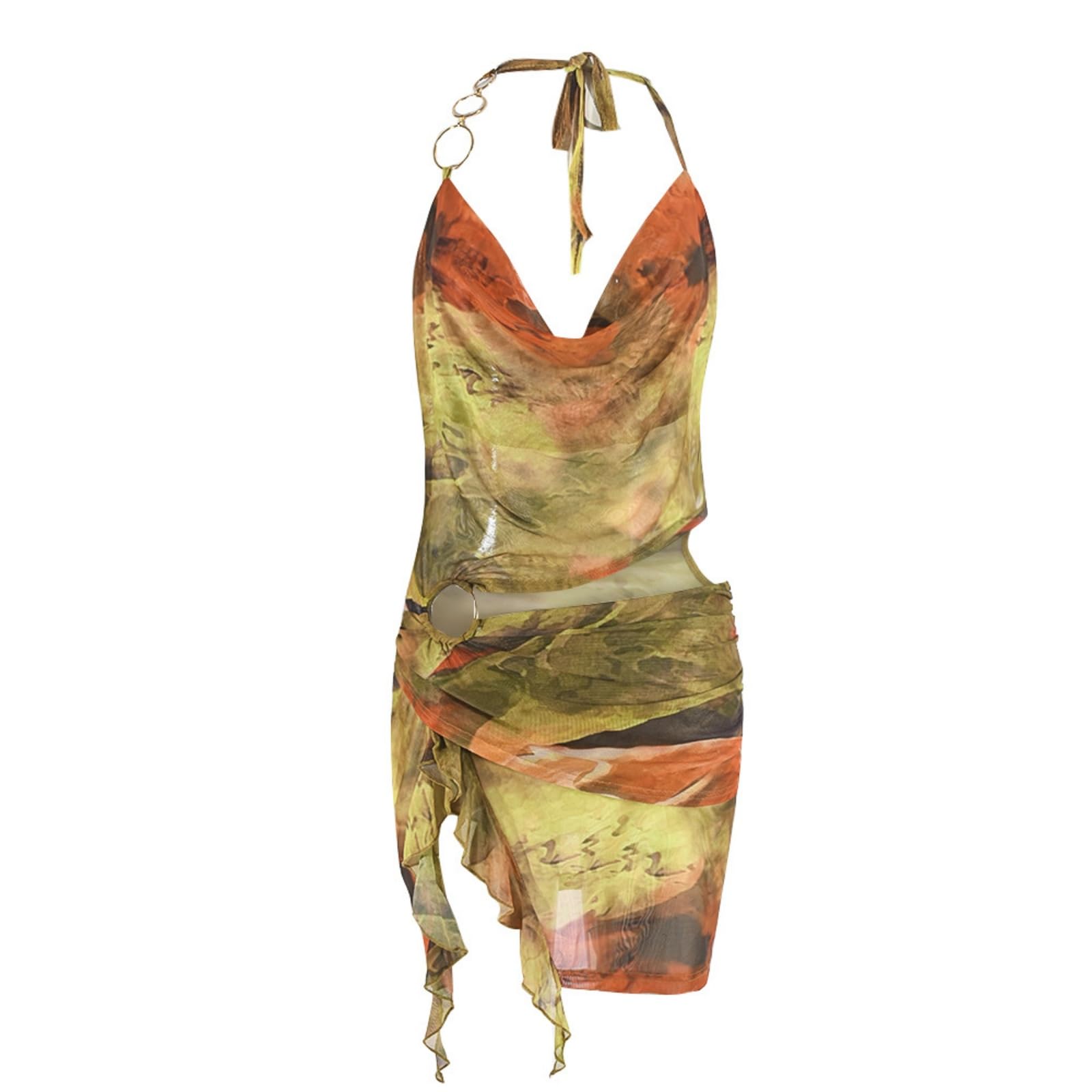 Veloria Halterneck Mini Dress in Blurred Floral Grey