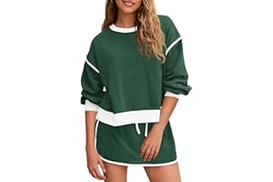 Fisoew Womens Sweatsuits 2 Piece Set Crewneck Sweatshirts High Waisted Skort Skirts Tennis Running Tracksuits Shorts Sets