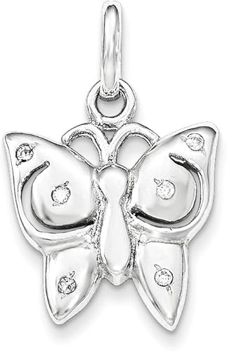 Sterling Silver Polished with CZ Butterfly Charm Pendant
