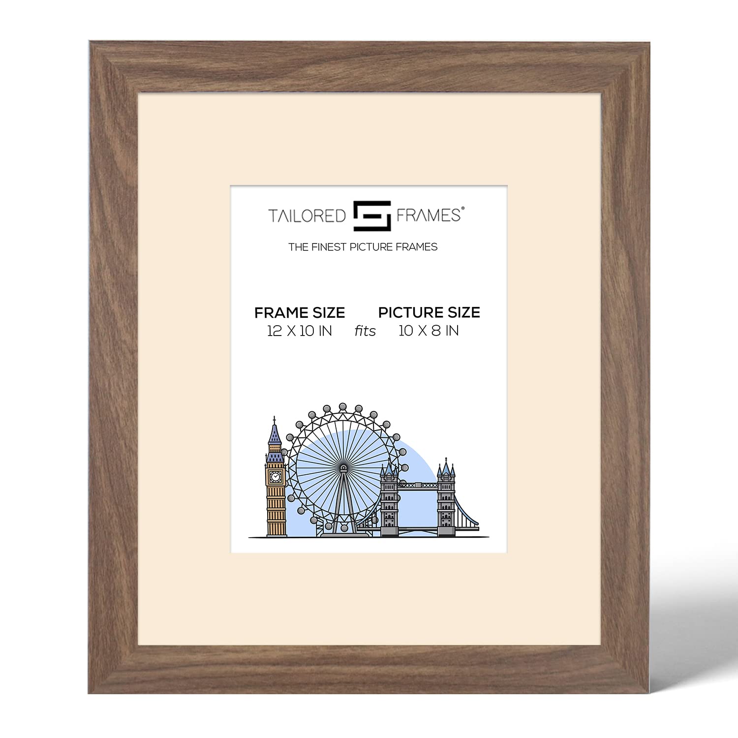 Tailored Frames Seattle Walnut 12" x 10" Frame for 10" x 8" Picture | Single Picture Frames | Table Top & Wall Hanging Type | Photo Frame With Antique Mount