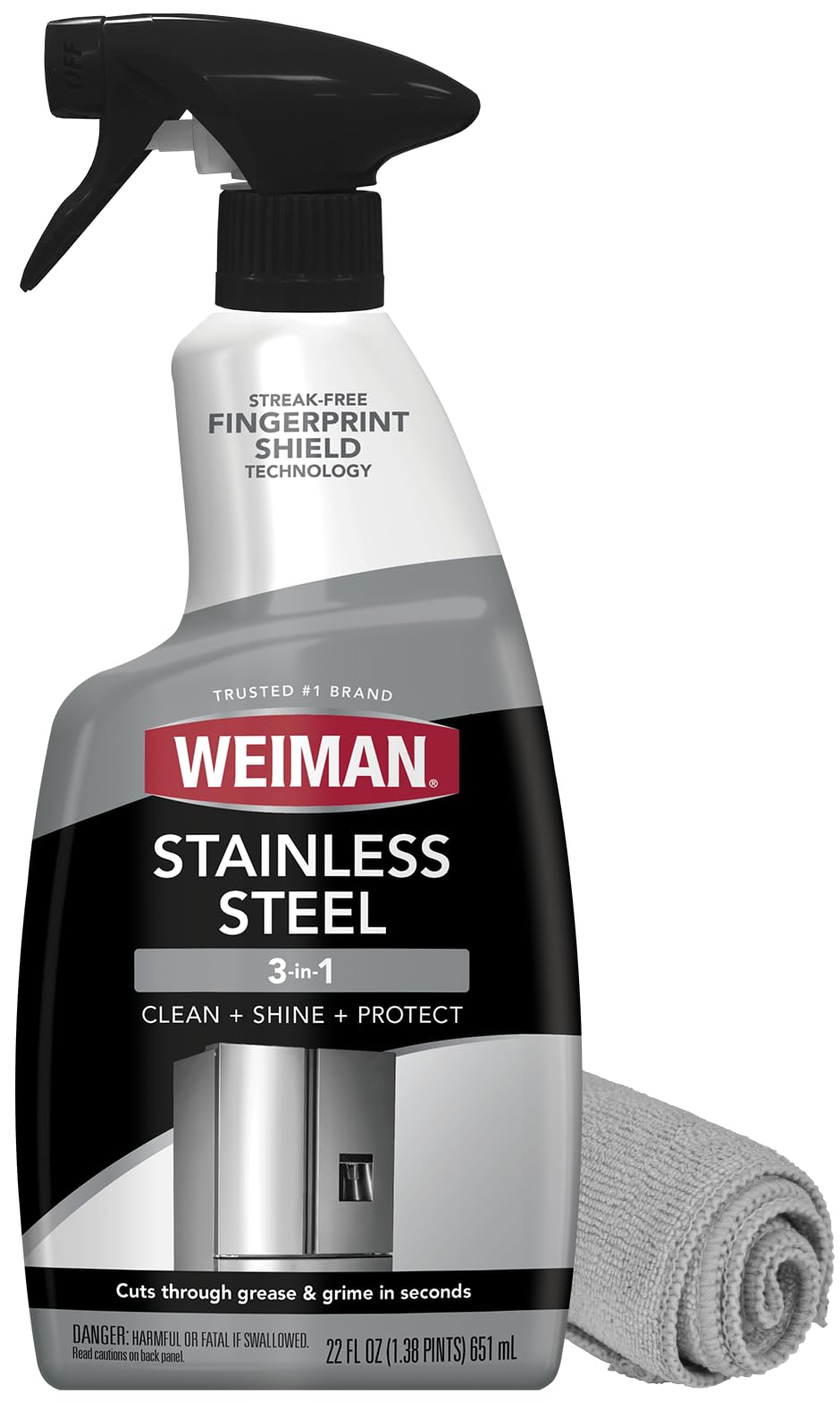 Photo 1 of Weiman Stainless Steel Cleaner and Polish - Microfiber Cloth - Protects Appliances from Fingerprints and Leaves a Streak-Free Shine for Refrigerator | Dishwasher | Oven | Grill