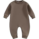Newborn Baby Boy Girl Fleece Romper Jumpsuit Solid Color Long Sleeve Thick Sweater Onesie Warm Winter Outfit Clothes