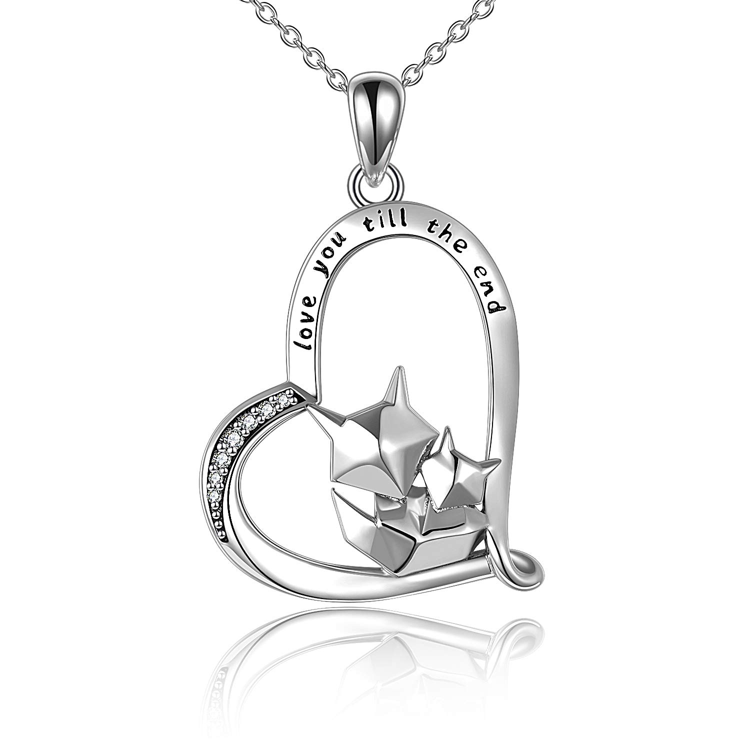 YFN Fox Necklace Sterling Silver Mother Daughter Fox Pendant Jewellery Fox Gifts for Women Girls