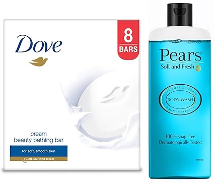 Dove Cream Beauty Bathing Bar, 100g (Pack of 8) & Pears Soft and Fresh Shower Gel, 250ml