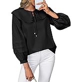 Cicy Bell Womens Peter Pan Collar Shirts Long Puff Sleeve Cotton Blouses Trendy Casual Loose Fit Tops