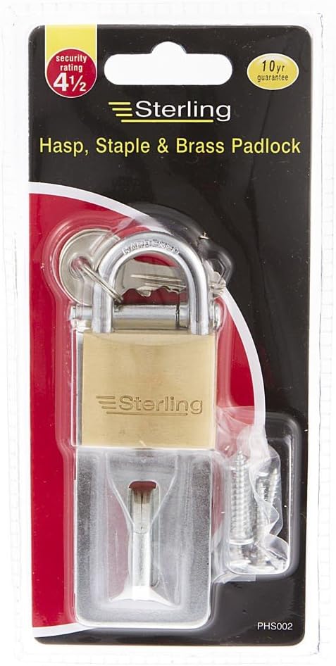 Sterling PHS002 40 mm Brass Padlock/95 mm Hasp and Staple Solution Pack, Chrome, 40mm Padlock and 95mm Hasp & Staple - Image 5