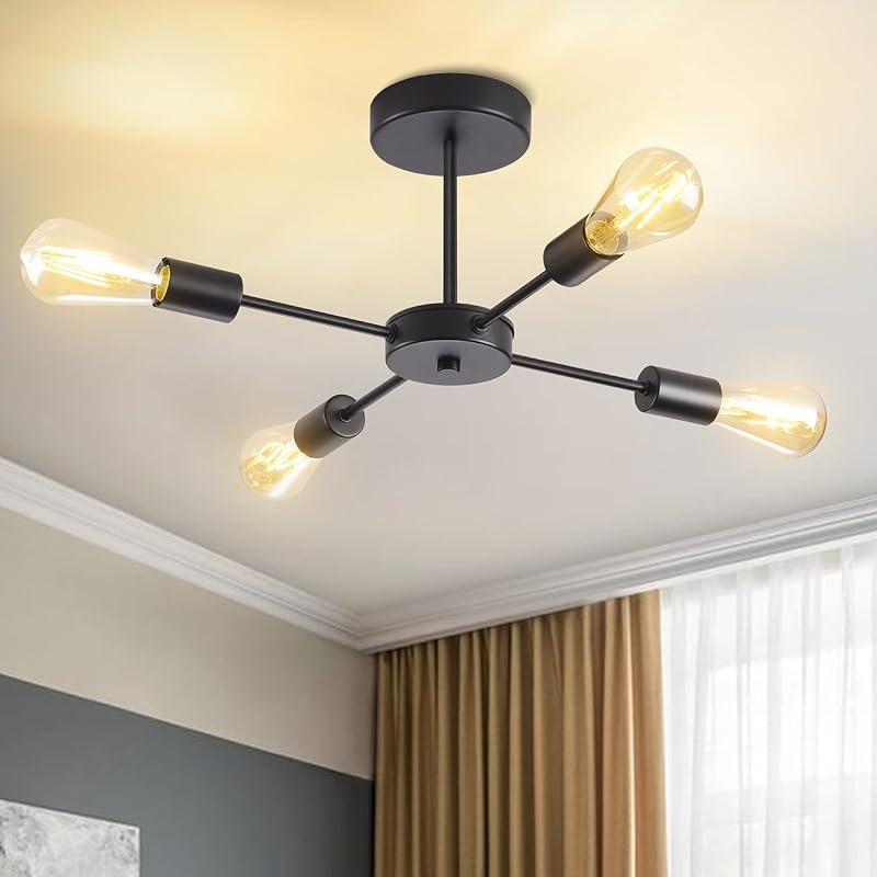 ANWIO Black 4 Light Sputnik Ceiling Chandelier with E27 Base